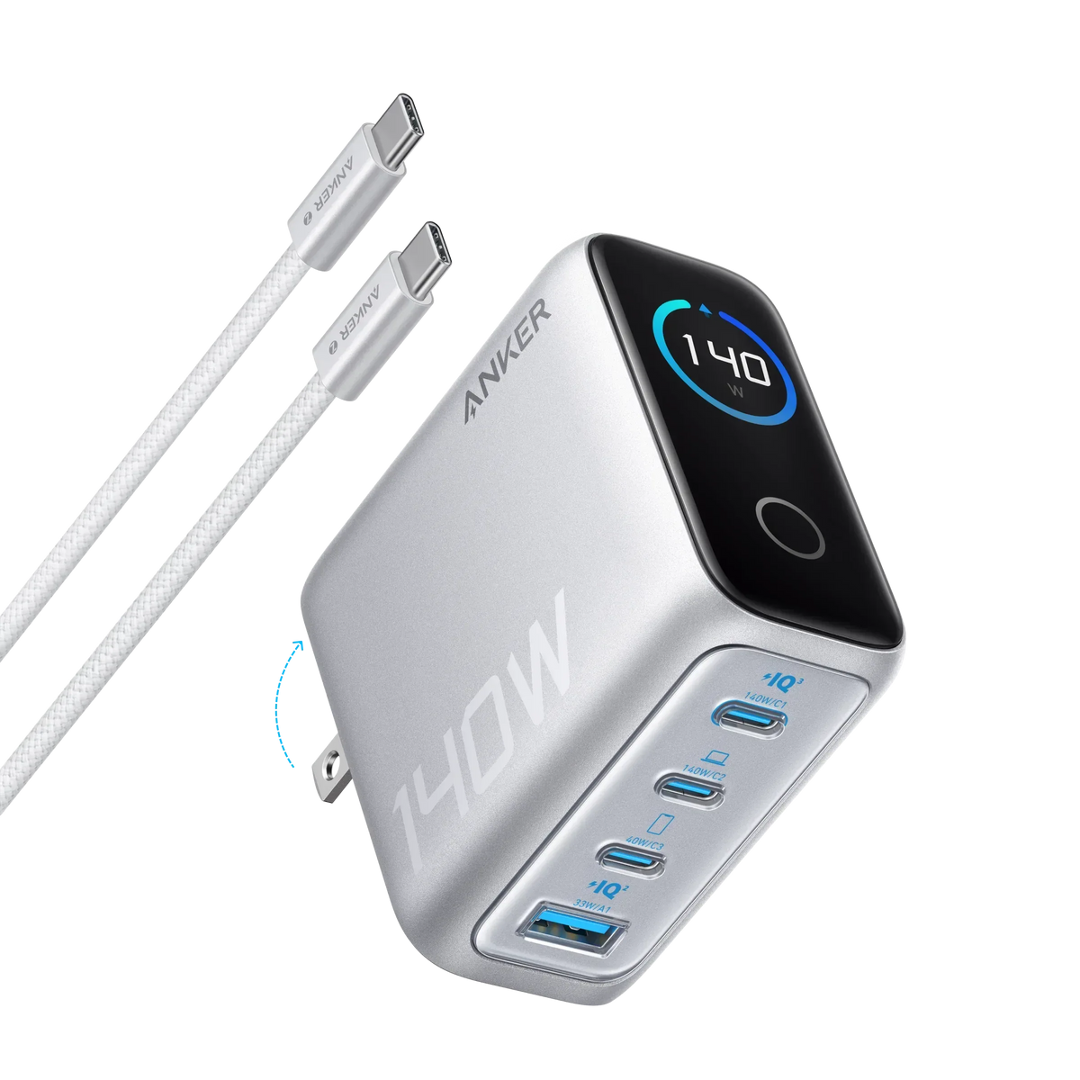 Anker Charger (140W, 4-Port, PD 3.1) with USB-C Cable - Trustymall
