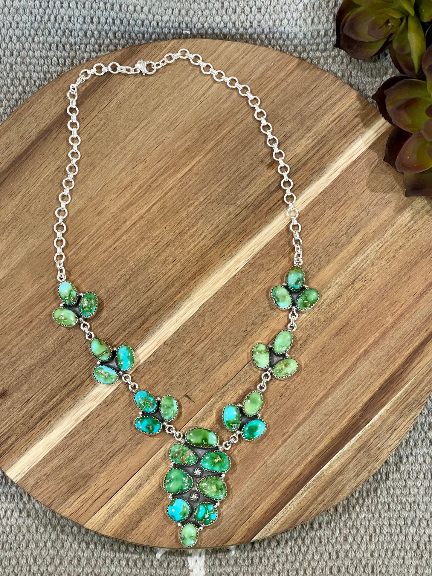 Handmade Sterling Silver & Sonoran Mountain Turquoise Cluster Necklace