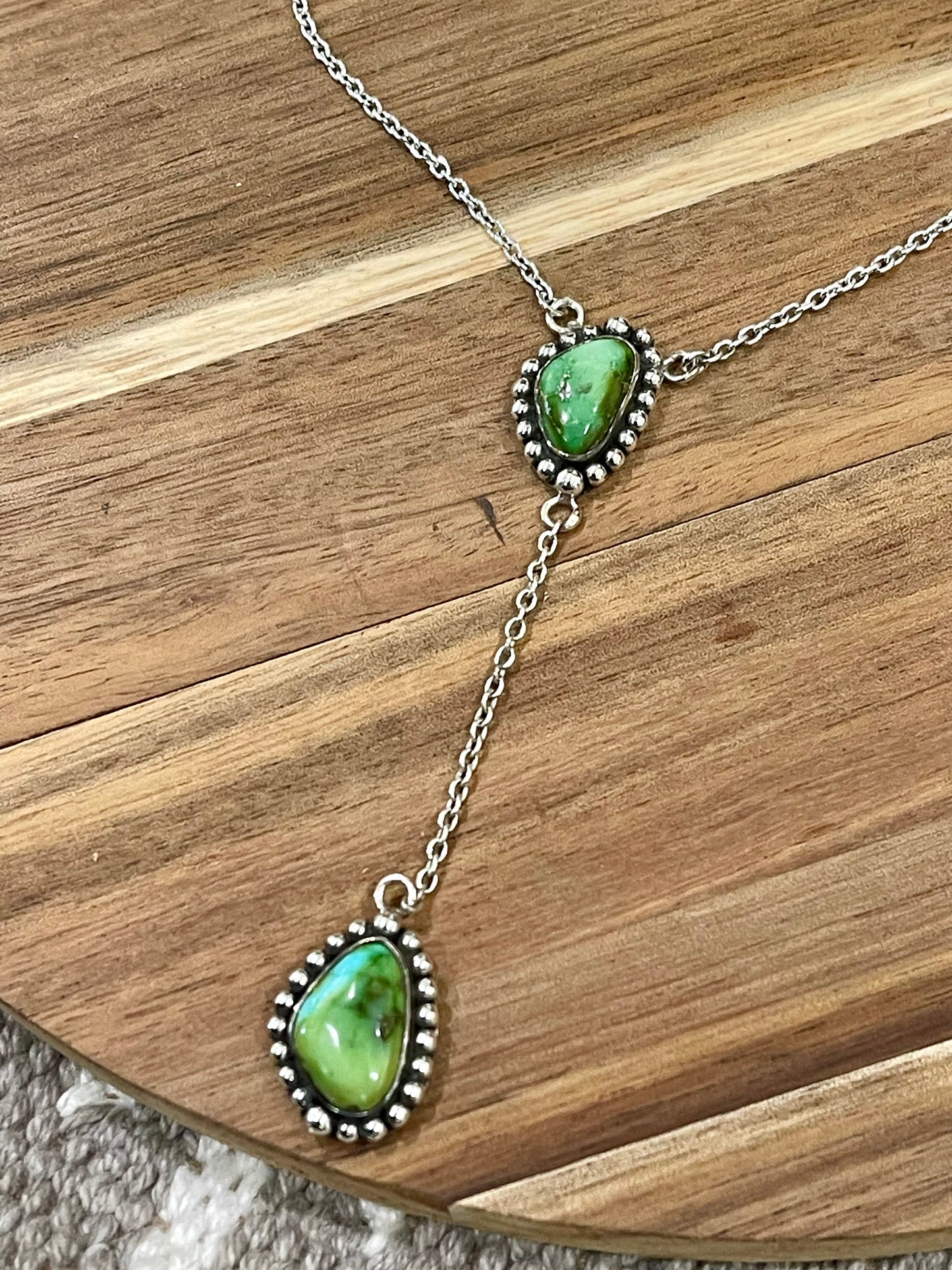 Handmade Sterling Silver & Sonoran Mountain Turquoise 2 Stone Drop Necklace