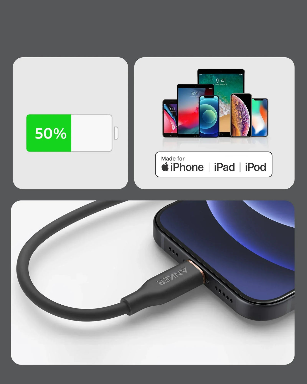 Anker <b>641</b> USB-C to Lightning Cable (Flow, 3 ft Silicone) - Trustymall