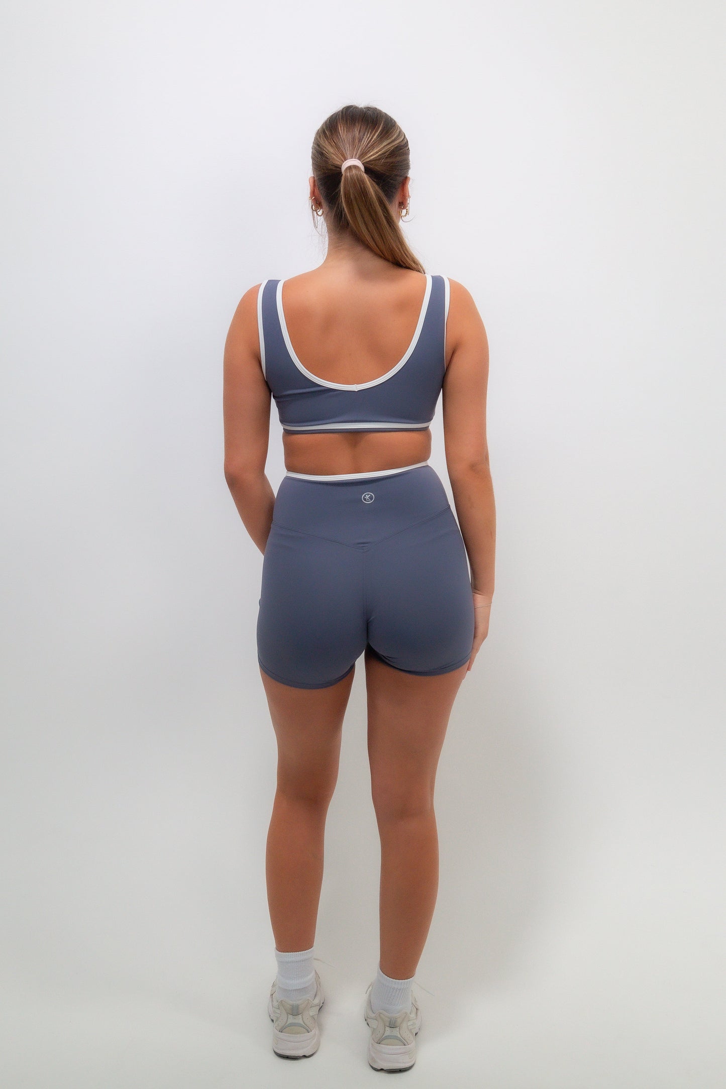 I Am Right Where I Need To Be Slate Blue Butter Sports Bra