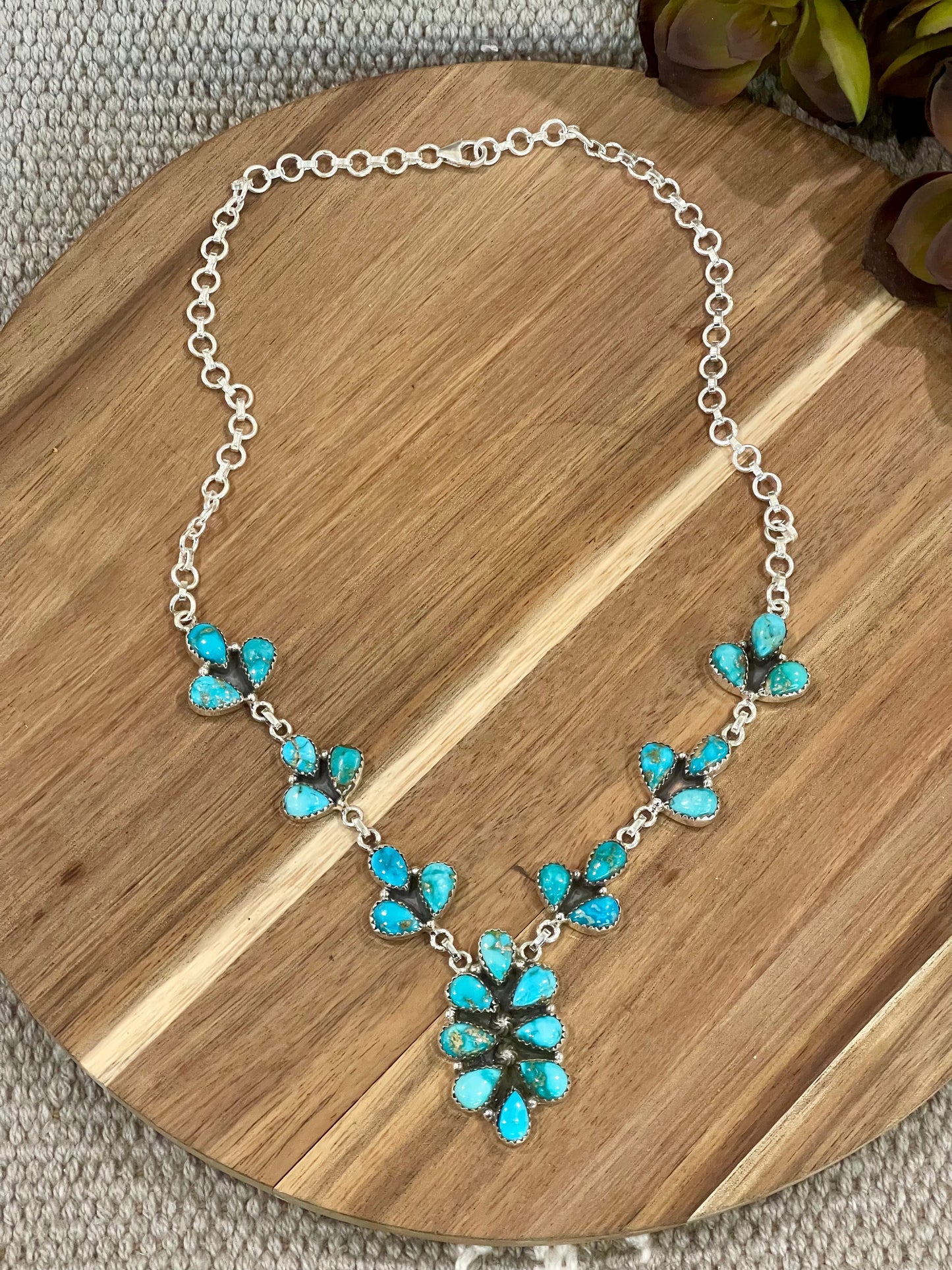 Handmade Sterling Silver & South Hill Sonoran Turquoise Cluster Necklace