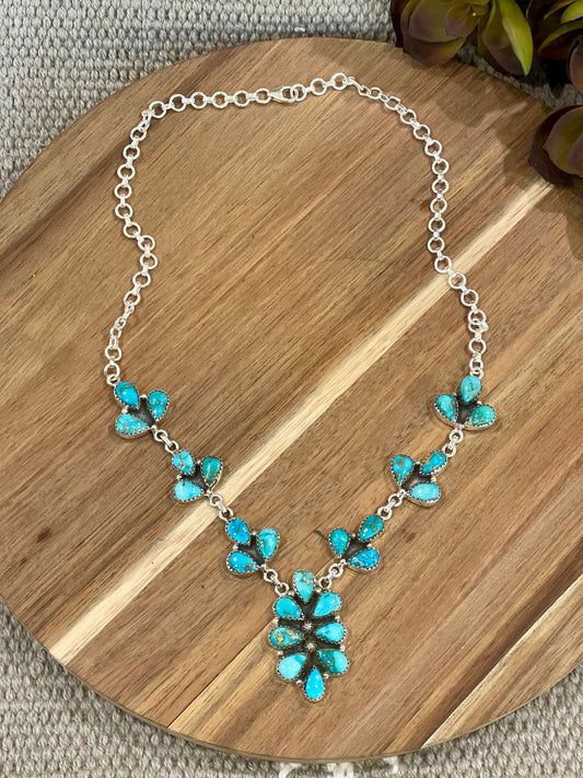 Handmade Sterling Silver & South Hill Sonoran Turquoise Cluster Necklace