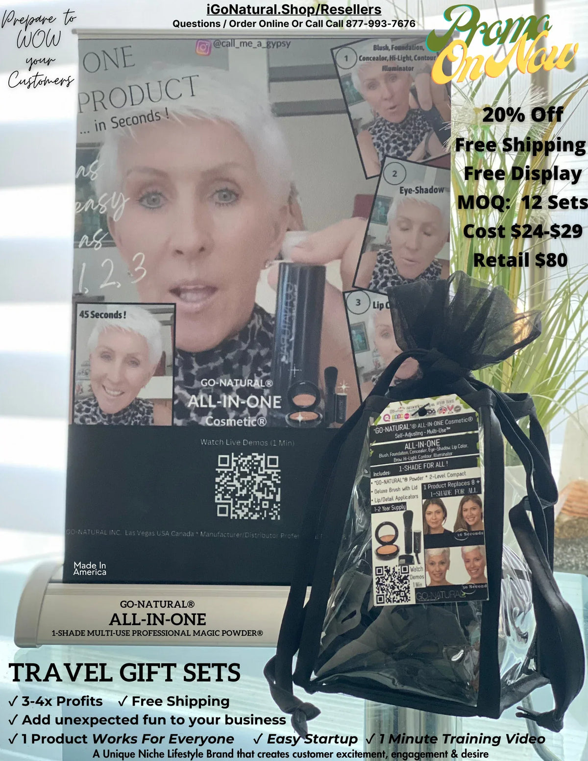 Informational sell sheet highlighting GO NATURAL® wholesale offers for stores and gift shops.
