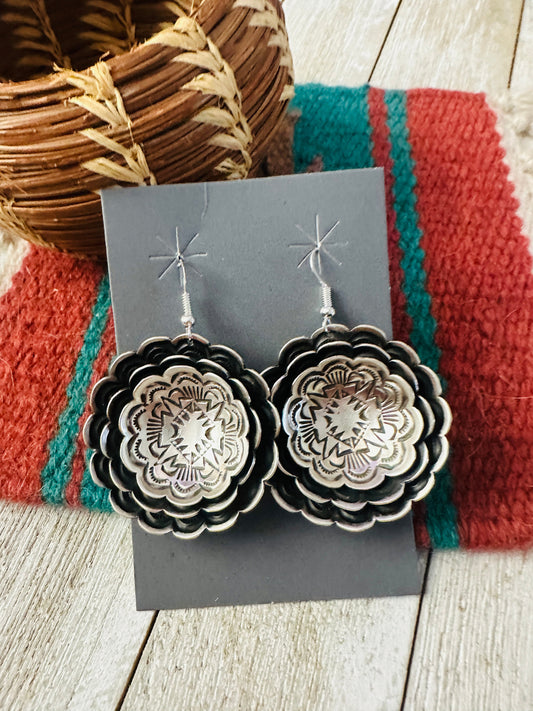 Handcrafted Sterling Silver Concho Dangle Earrings by Leander Tahe