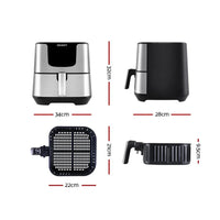 Side angle of Devanti Air Fryer showing sleek stainless steel finish and handle.