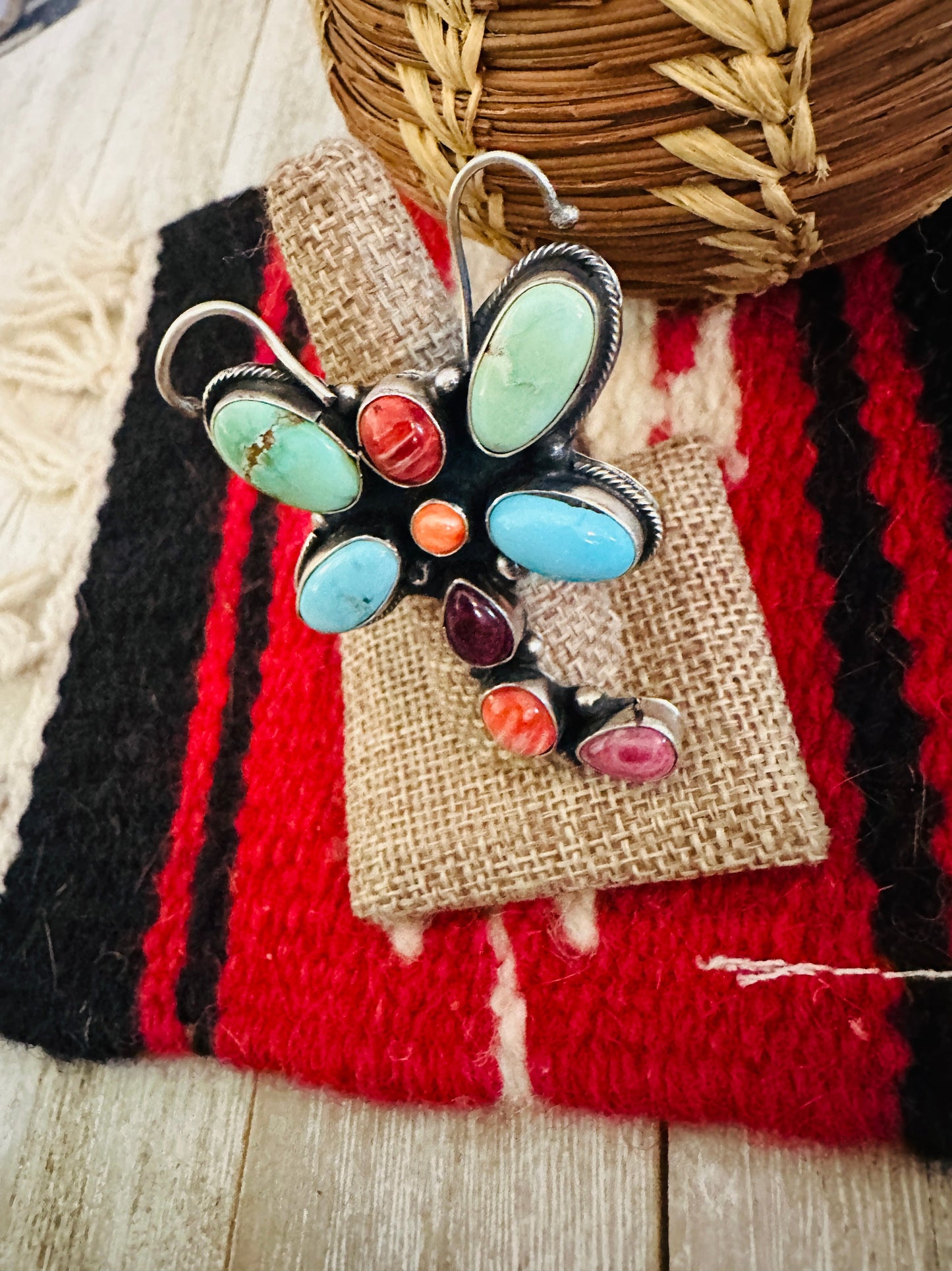 Hand Crafted Multi Stone & Sterling Silver Dragonfly Adjustable Ring