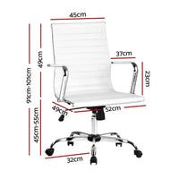 Side view of white Artiss office chair showcasing seat height adjustment lever and black armrests.