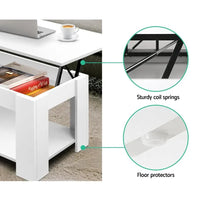 White coffee table featuring anti-scratch foot pads on wooden flooring.