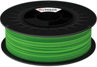 Close-up of vibrant atomic green PLA 3D printer filament spool