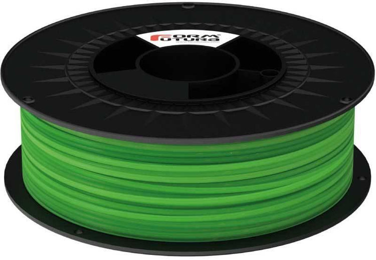 Close-up of vibrant atomic green PLA 3D printer filament spool