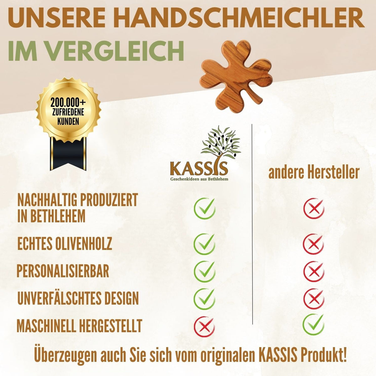 Kleeblatt Handschmeichler aus Olivenholz | Glücksbringer als Geschenk