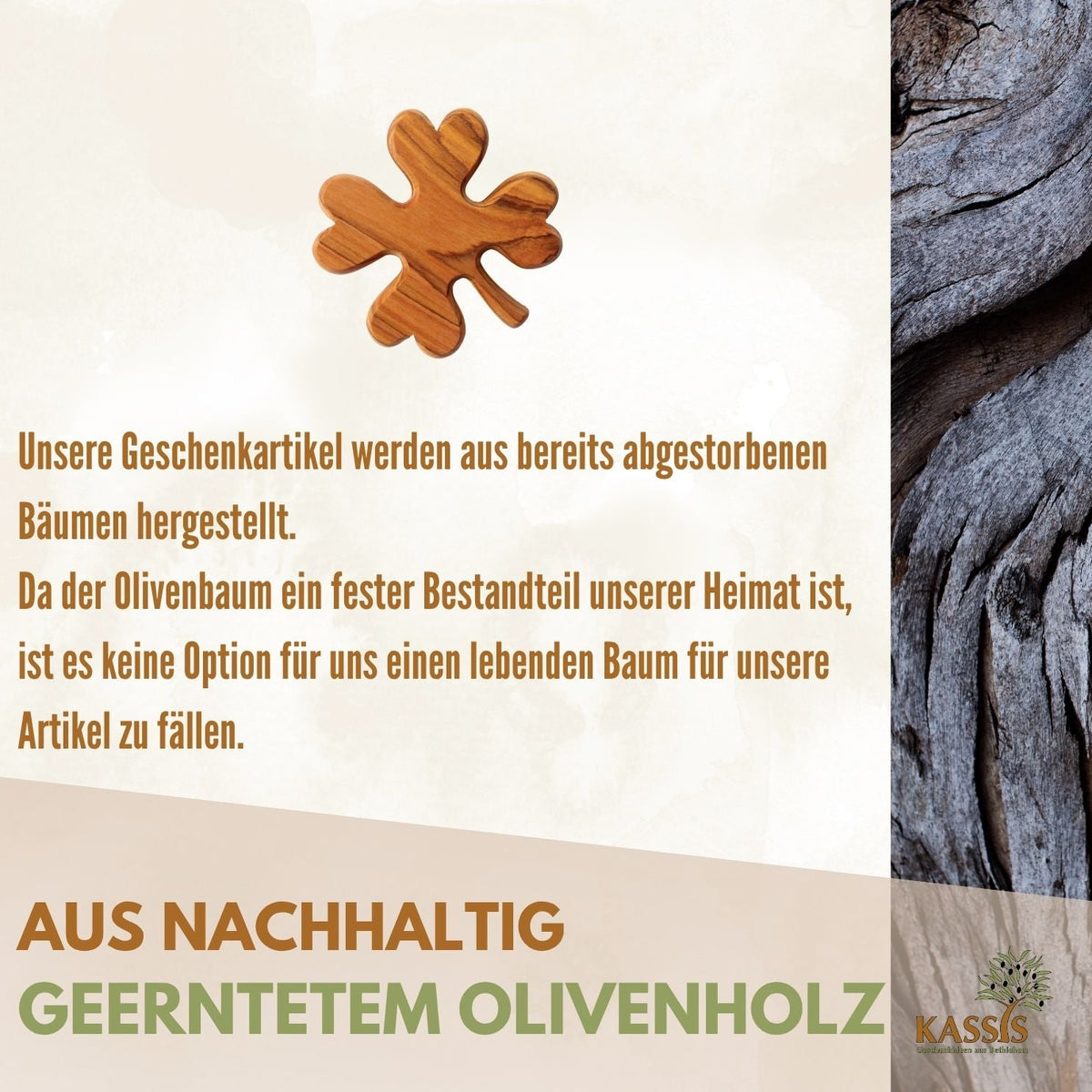 Kleeblatt Handschmeichler aus Olivenholz | Glücksbringer als Geschenk