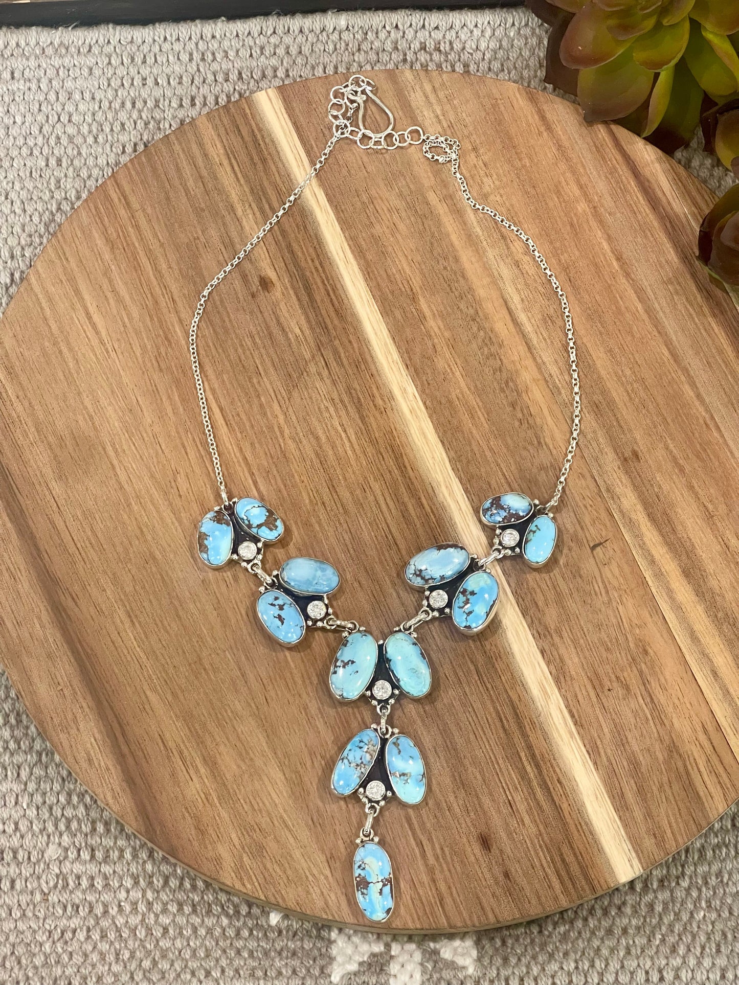 Handmade Sterling Silver, CZ & Golden Hills Cluster Necklace