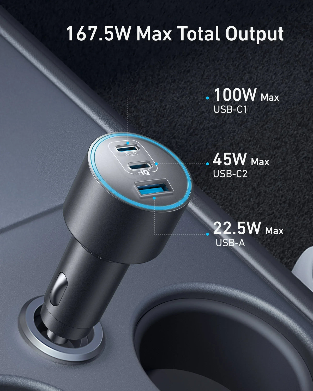 Anker Nano Car Charger (167.5W, 3 Ports) - Trustymall