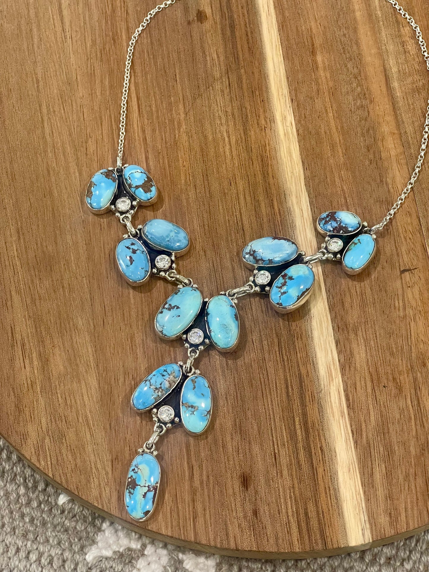 Handmade Sterling Silver, CZ & Golden Hills Cluster Necklace