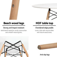 Top view of white round dining table highlighting smooth surface and edge