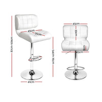 Side view of white PU leather bar stool highlighting plush padded seat and chrome footrest.
