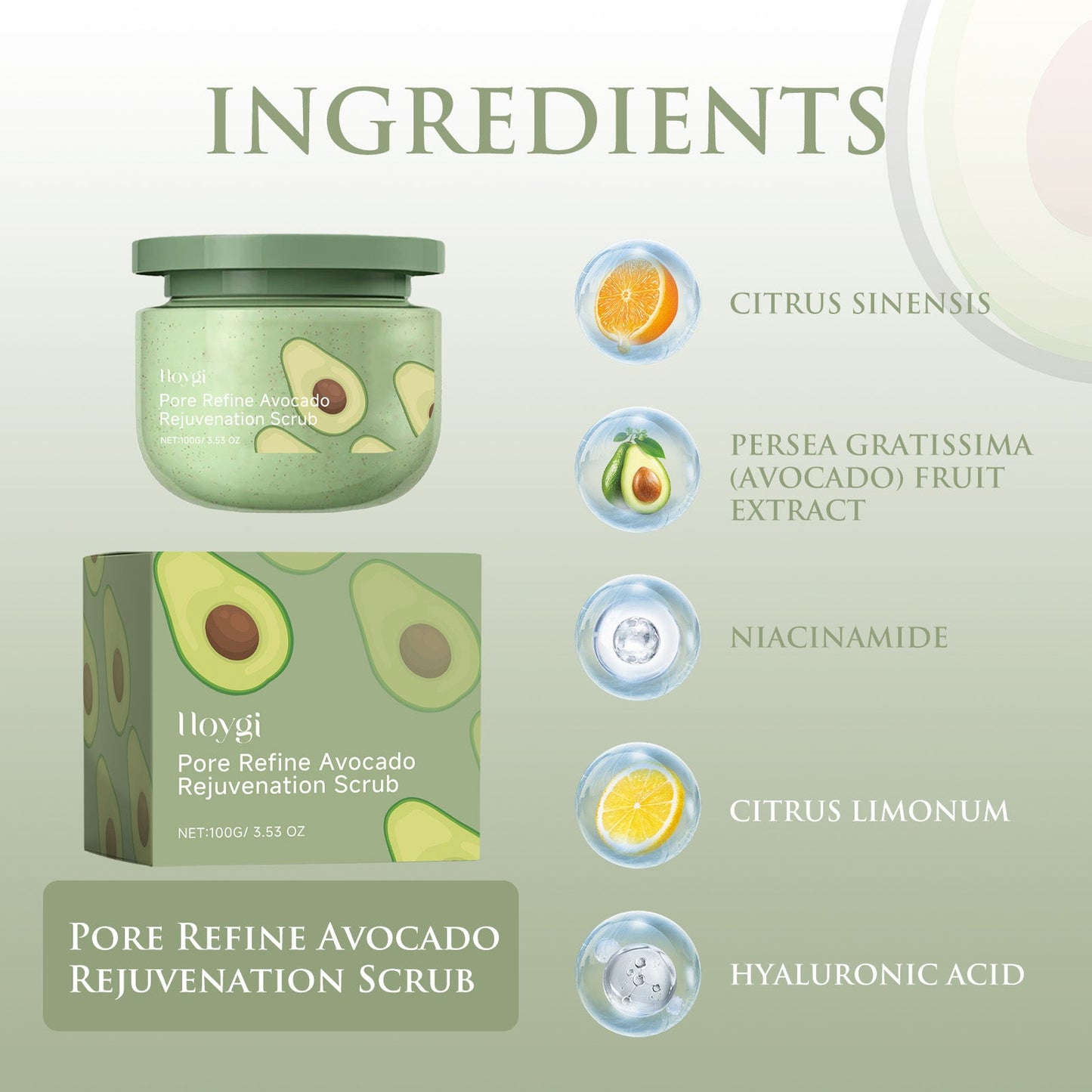 Avocado Ice Cream Scrub, Full Body Cleanse Exfoliating Dead Skin Shower Refresh Body Scrub