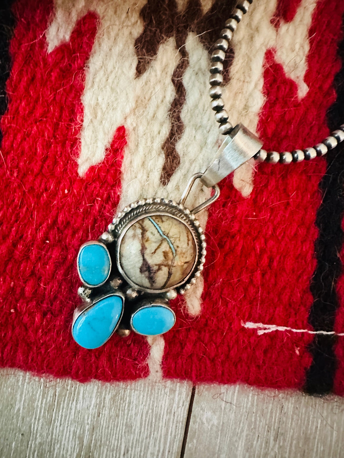 Handcrafted Sterling Silver & Ribbon Turquoise Pendant