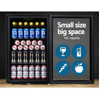 Top view showing the thick double-glazed glass door and compact countertop size of the fridge.