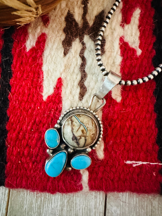 Handcrafted Sterling Silver & Ribbon Turquoise Pendant
