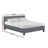 Artiss Vanke Bed Frame Fabric- Grey Queen