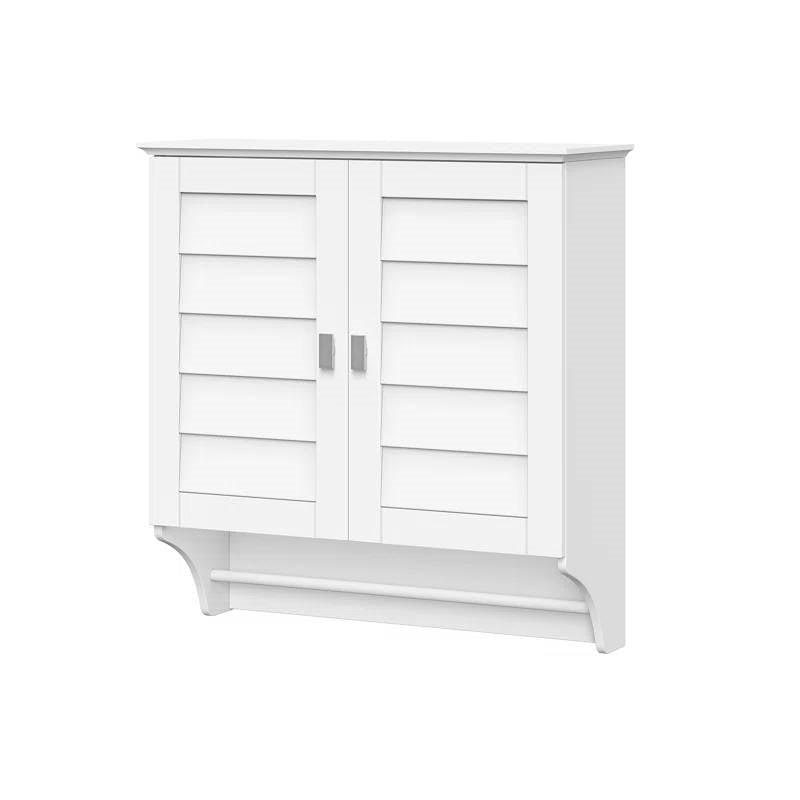 Wall Mounted Bathroom Medicine Cabinet with Louver Doors and Towel Bar in White