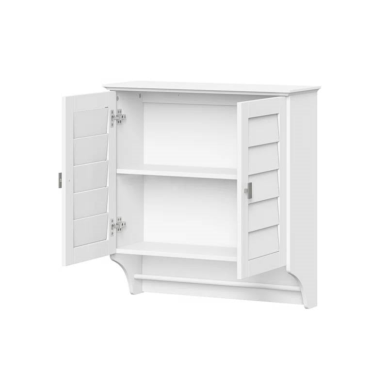 Wall Mounted Bathroom Medicine Cabinet with Louver Doors and Towel Bar in White