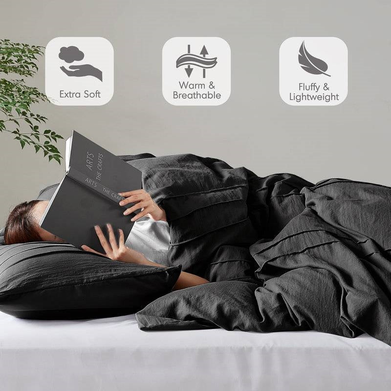 Twin/Twin XL Pre-Washed Pleated Microfiber Comforter Set in Black