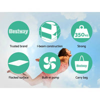 Carrying bag and folded Bestway air mattress ready for storage or transport.