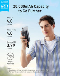 Back view of Anker Zolo 10,000mAh power bank with USB-C cable extended