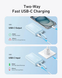 Side angle of black Anker Zolo 10K power bank highlighting USB-C cable attached