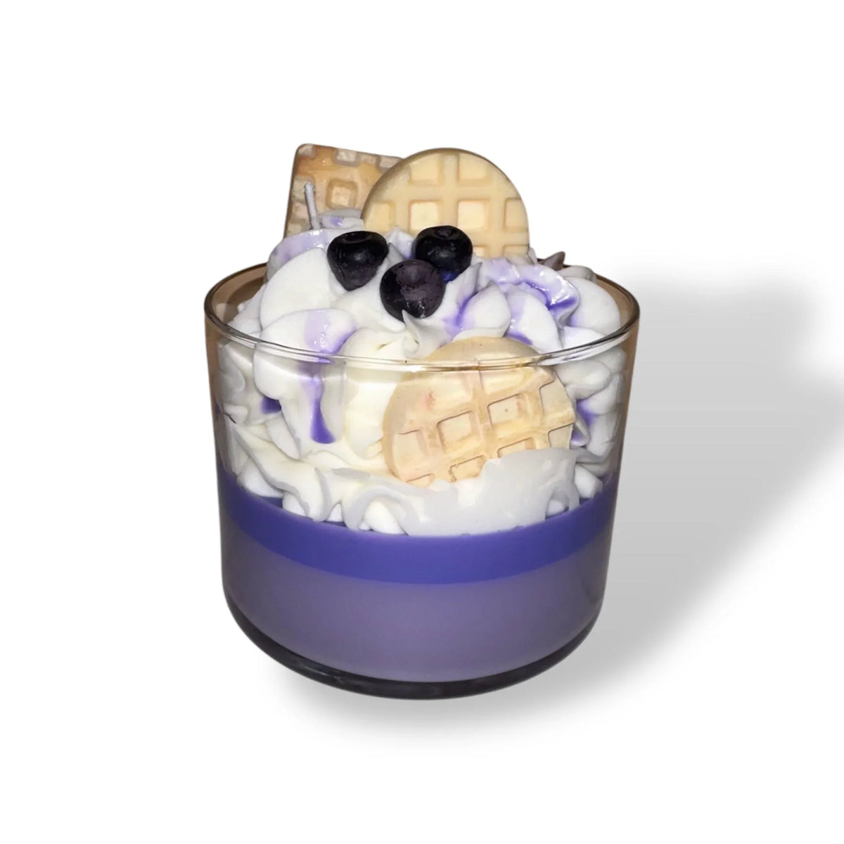 Blueberry Waffle decorative candles displayed on a white background highlighting their texture.