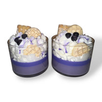 Two Blueberry Waffle decorative candles placed together showing realistic blueberry details.