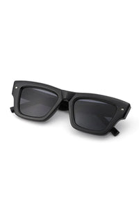 Front view of black square cat eye sunglasses showing classic stylish design.