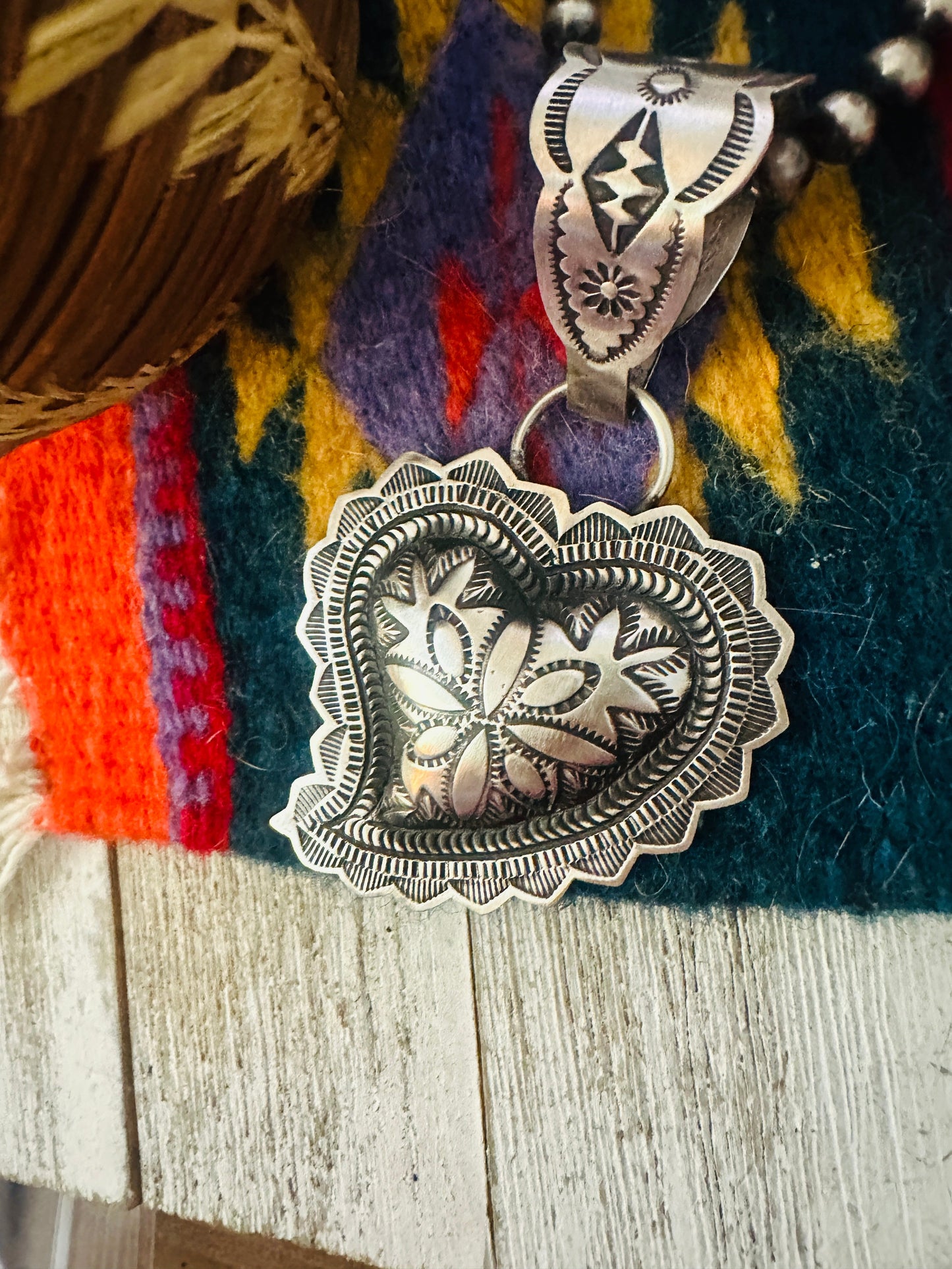 Handcrafted Sterling Silver Heart Concho Pendant by Leander Tahe