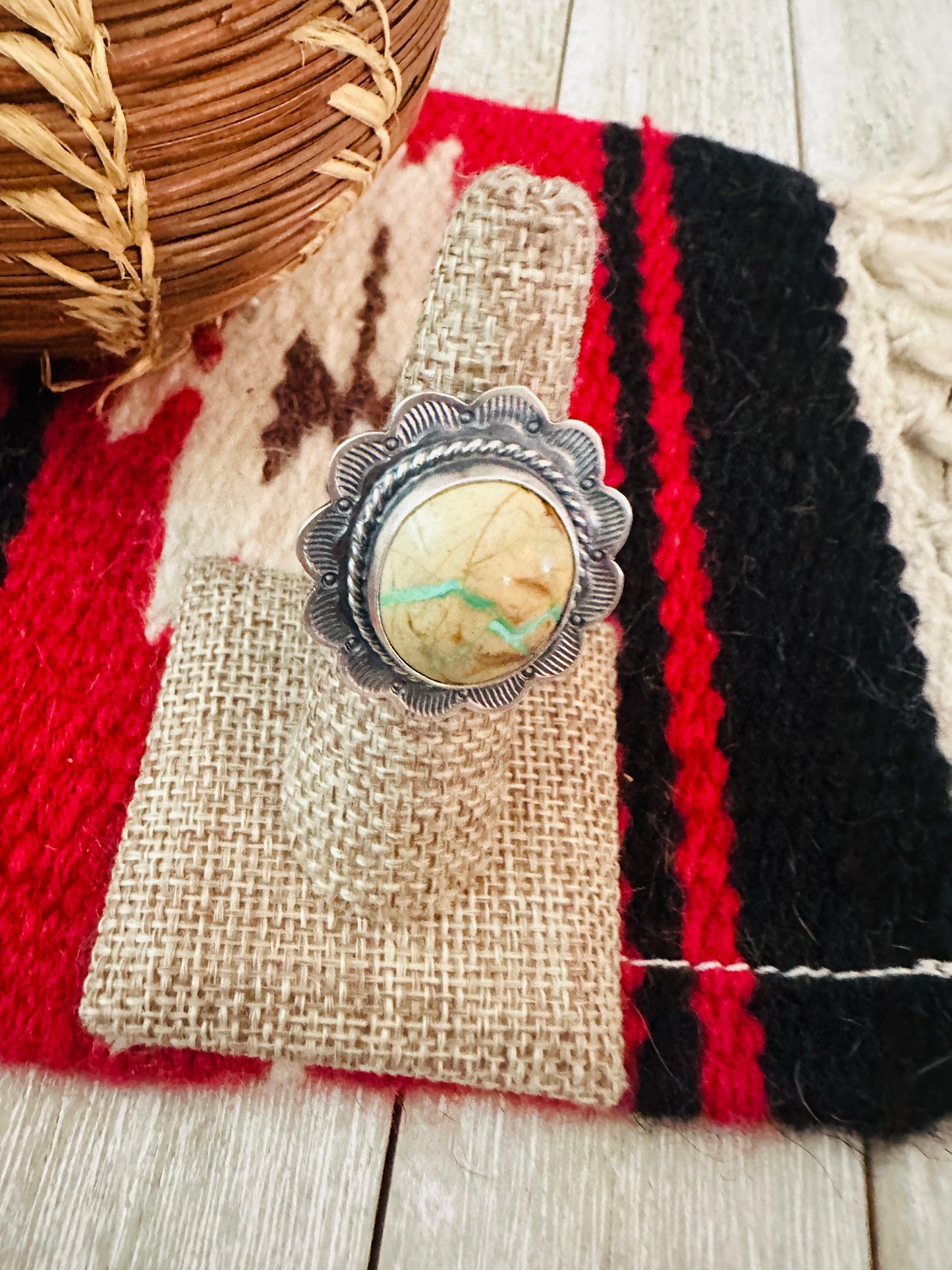 Handcrafted Ribbon Turquoise & Sterling Silver Ring Size 6.5