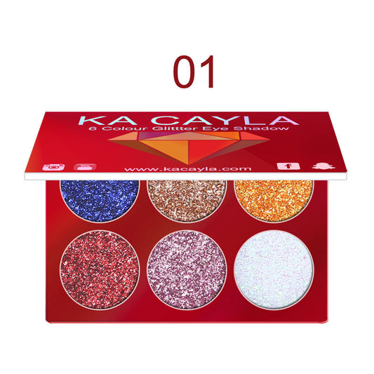 KA CAYLA 6 Colors Diamond Sequin Eyeshadow Palette Shiny Glitter Powder Highlight Eyeshadow Stage Makeup