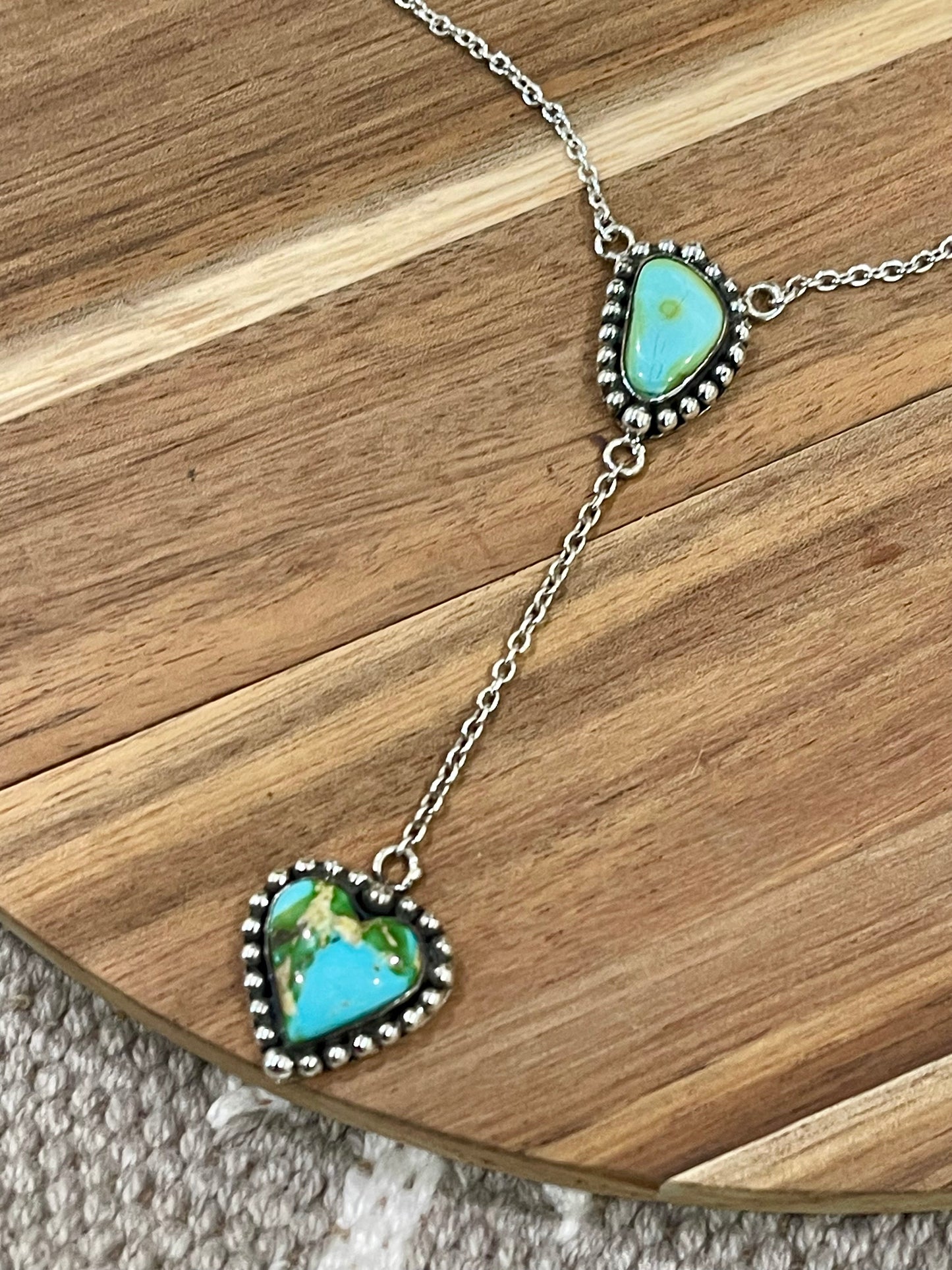 Handmade Sterling Silver & Sonoran Mountain Turquoise 2 Stone Drop Necklace
