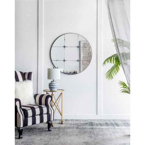 D36" Traditional Decor Style Round Antique Glass Wall Mirror, Wall