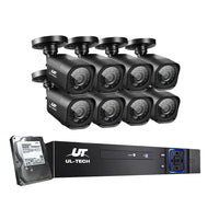 Front view of UL-tech 8-channel CCTV DVR system with cameras