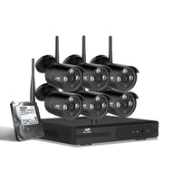 UL-tech 8-channel wireless CCTV security camera mounted outdoors with visible antennas and wiring.