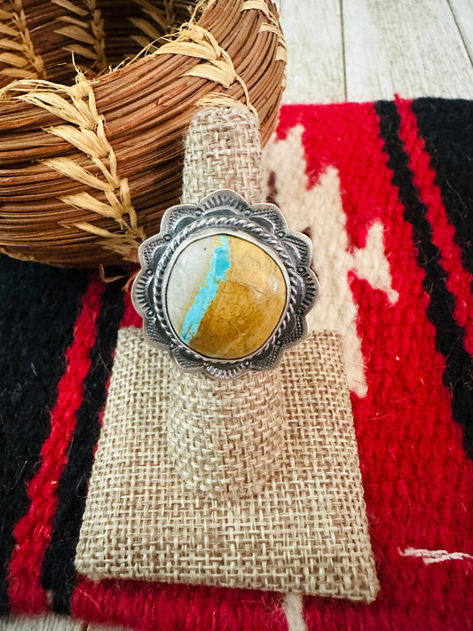 Handcrafted Ribbon Turquoise & Sterling Silver Ring Size 6.5