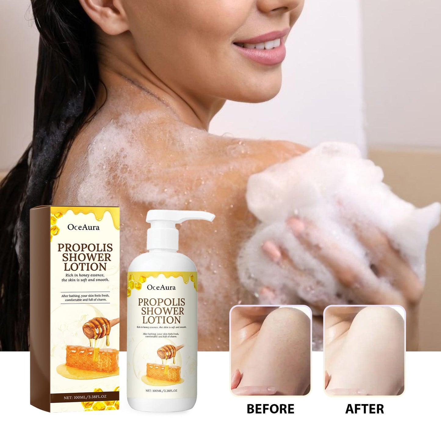 Propolis Shower Lotion, Body Skin Cleansing And Moisturizing Dull Exfoliating Body Wash