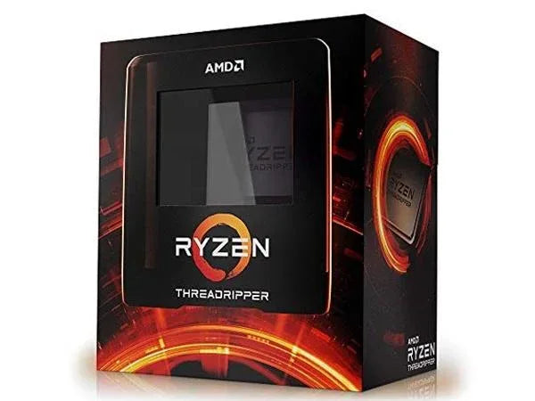 Close-up image of an AMD Ryzen Threadripper 3990X processor showing the chip with mounted circuits.