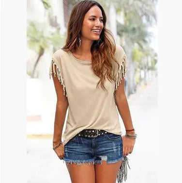 Plus Size Women's Short Sleeve Fringe T-Shirt Top