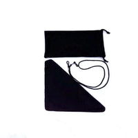 Cleaning kit components including microfiber cloth and pouch for bamboo tortoise sunglasses.