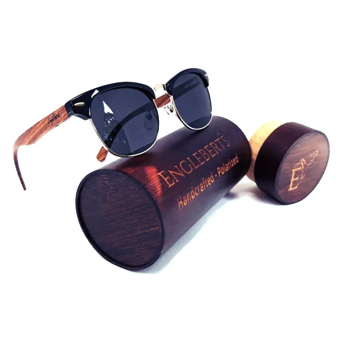Real Walnut Wood Club Style Sunglasses With Bamboo Case, Polarized - Trustymall