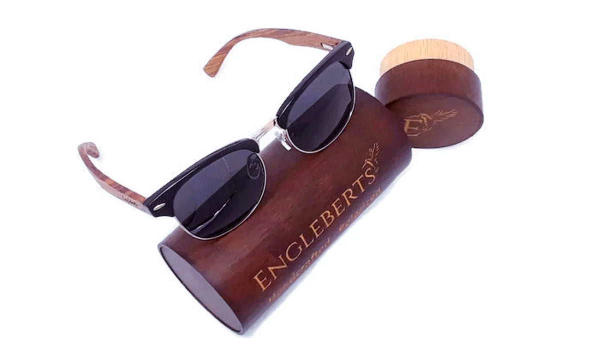 Real Walnut Wood Club Style Sunglasses With Bamboo Case, Polarized - Trustymall
